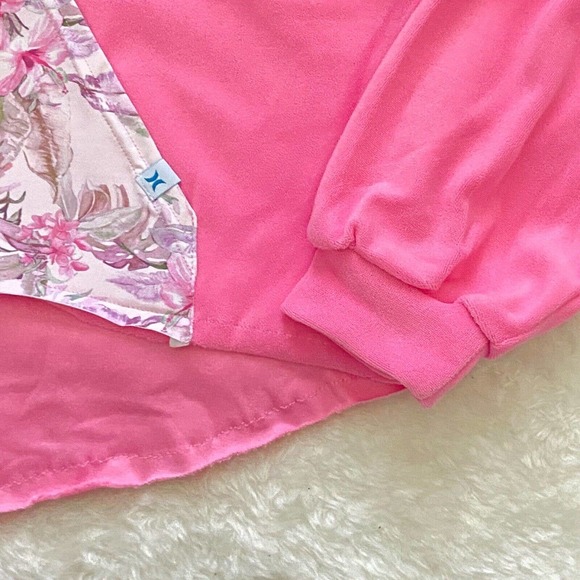 LoveShackFancy x Hurley Hoodie Hawaiian Hibiscus Pink Terry Zip Up Medium New - Picture 6 of 12